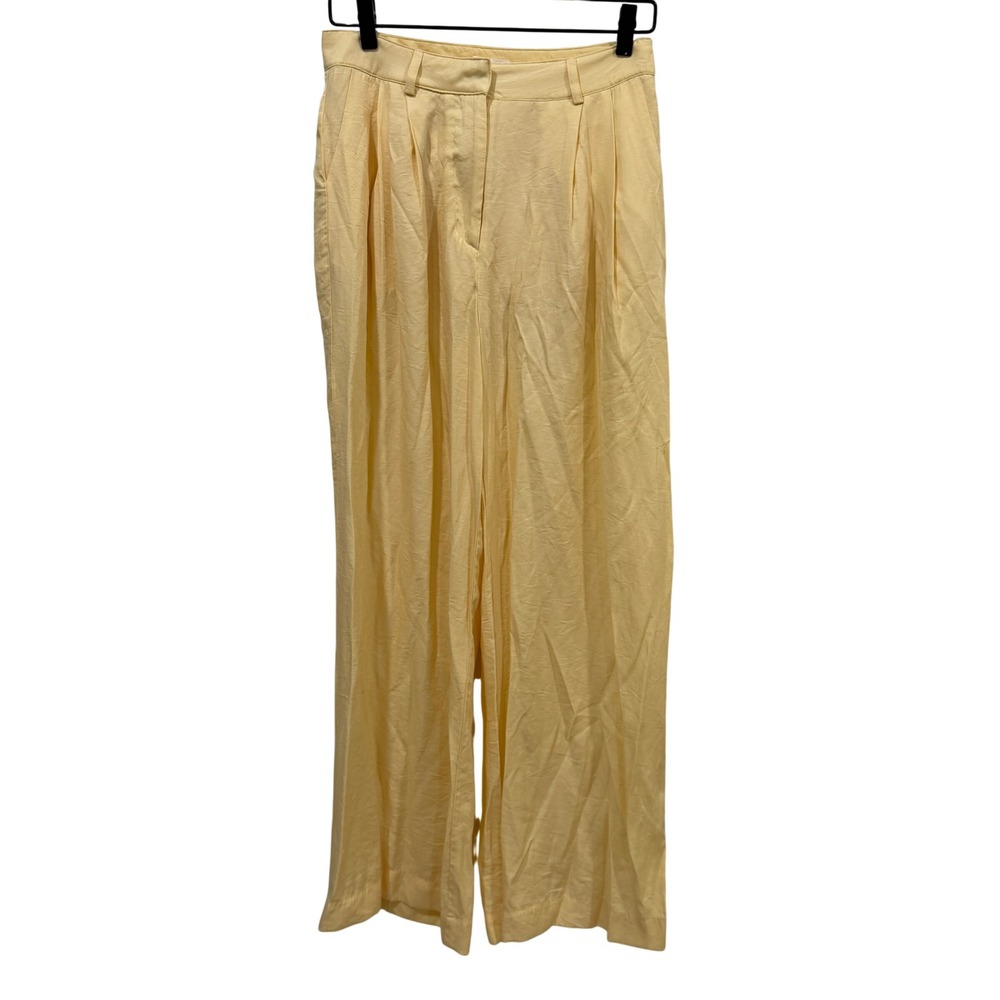 Luxxel Womens Pale Yellow High Waisted Pleated Wide Leg Trousers Size M